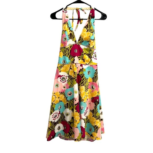 ABS By Allen Schwartz Multicolor Floral Halter SZ 10 - Picture 1 of 8